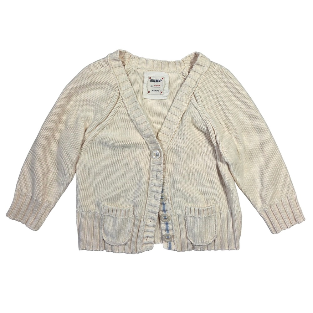 Old Navy Cream Knit Button Front Cardigan Kids XL Pockets V Neck Boho Preppy